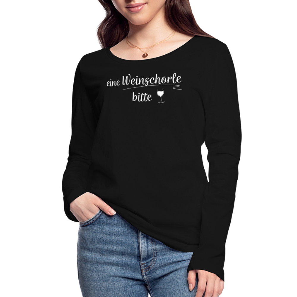 eine Weinschorle bitte - Frauen Langarmshirt aus 100% Bio-Baumwolle - Schwarz