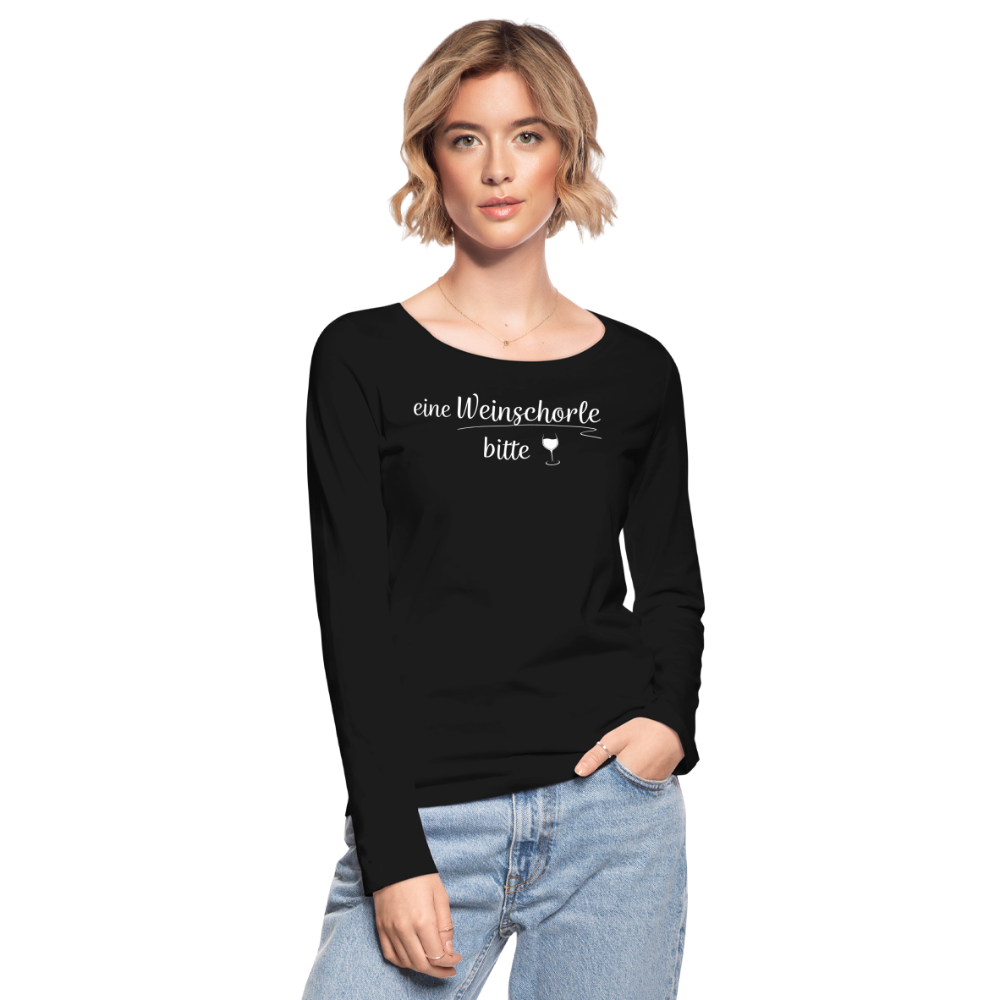 eine Weinschorle bitte - Frauen Langarmshirt aus 100% Bio-Baumwolle - Schwarz