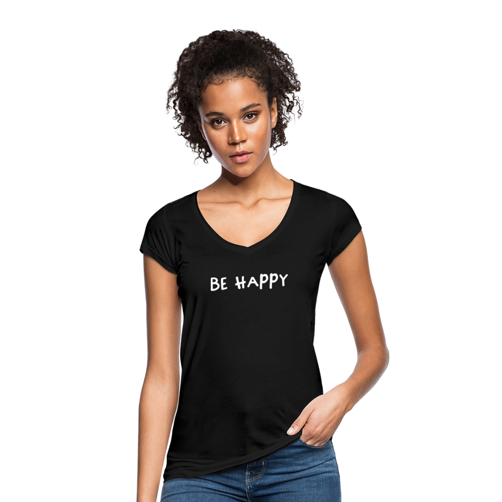 Be Happy - Frauen Vintage T-Shirt - Schwarz