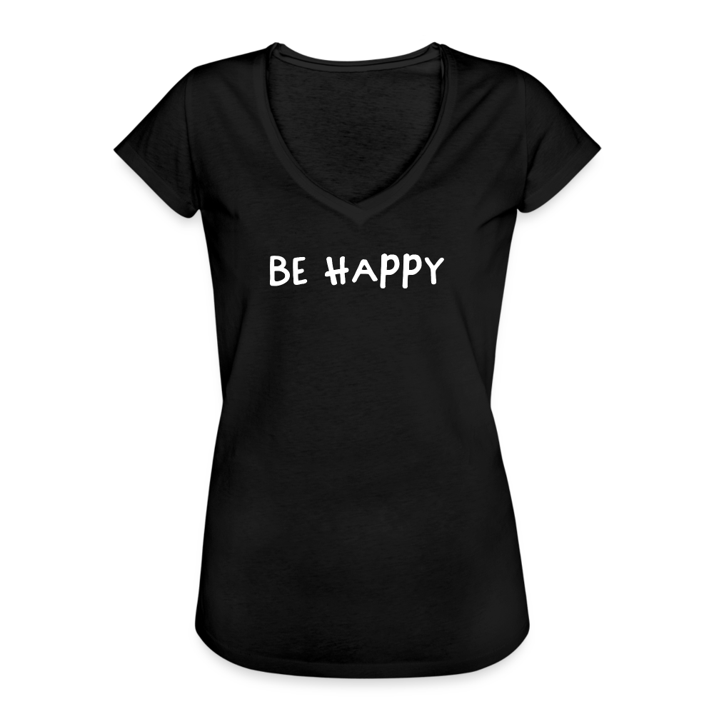 Be Happy - Frauen Vintage T-Shirt - Schwarz