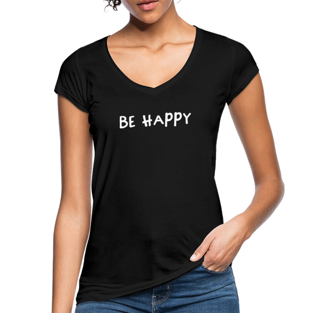 Be Happy - Frauen Vintage T-Shirt - Schwarz