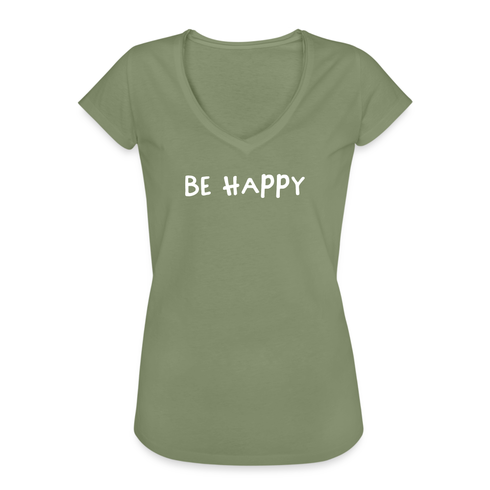 Be Happy - Frauen Vintage T-Shirt - Oliv