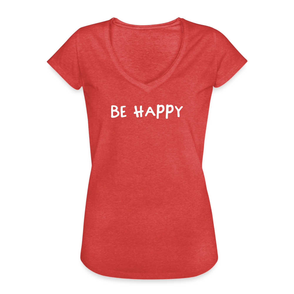 Be Happy - Frauen Vintage T-Shirt - Rot meliert