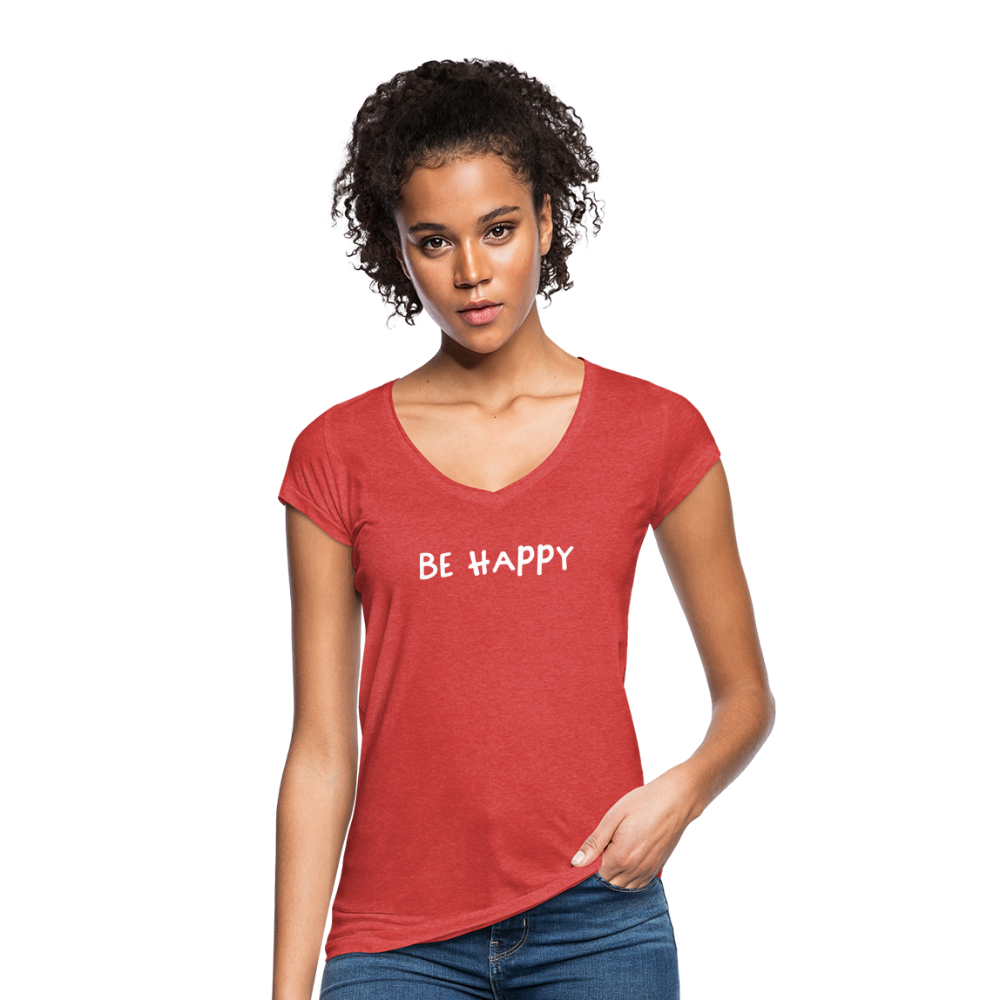 Be Happy - Frauen Vintage T-Shirt - Rot meliert