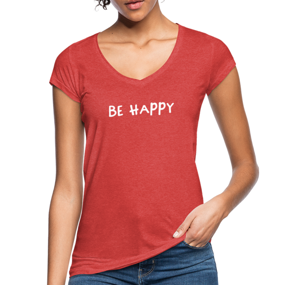 Be Happy - Frauen Vintage T-Shirt - Rot meliert