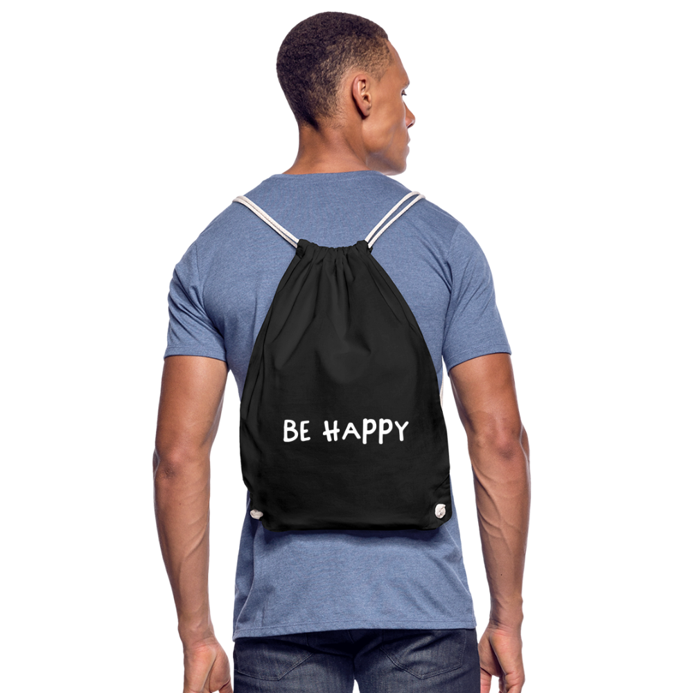 Be Happy - Turnbeutel aus 100% Baumwolle - Schwarz