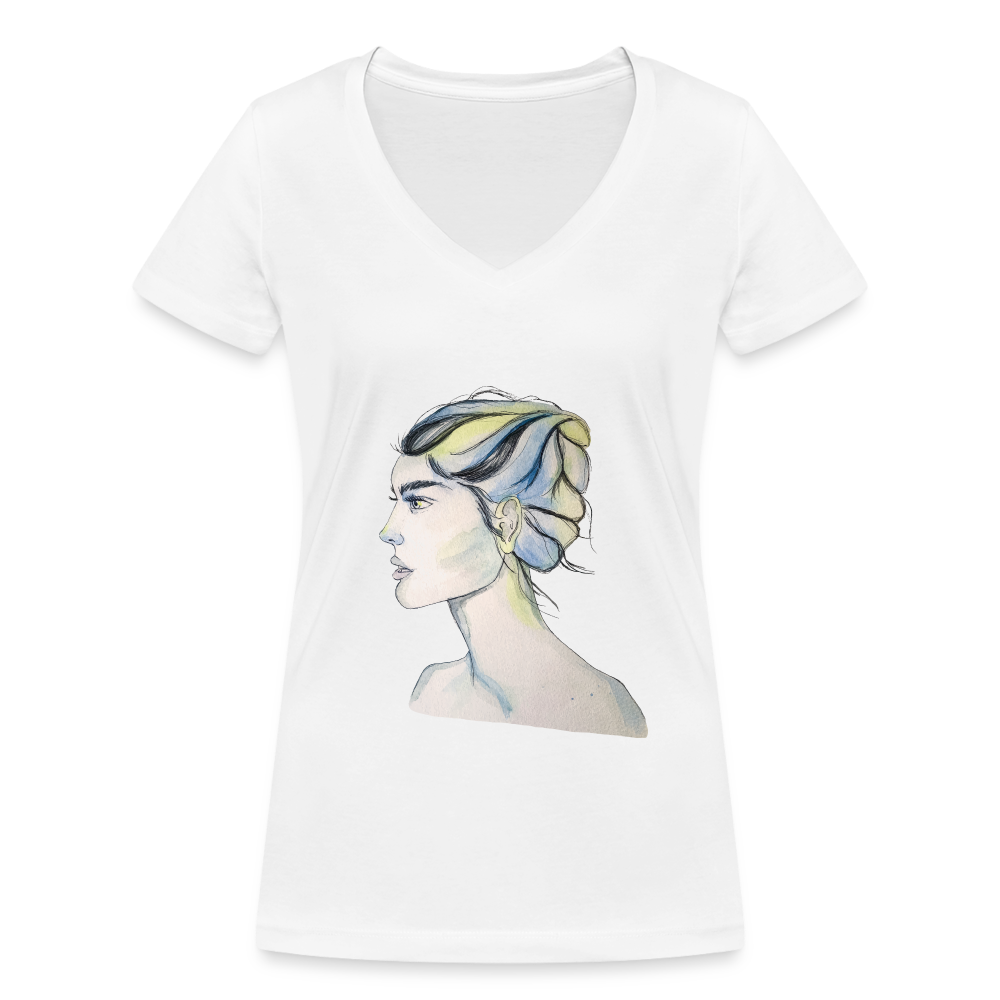 Portrait - Frauen T-Shirt mit V-Ausschnitt aus 100% Bio-Baumwolle - weiß