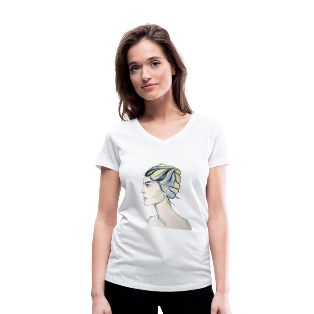 Portrait - Frauen T-Shirt mit V-Ausschnitt aus 100% Bio-Baumwolle - weiß