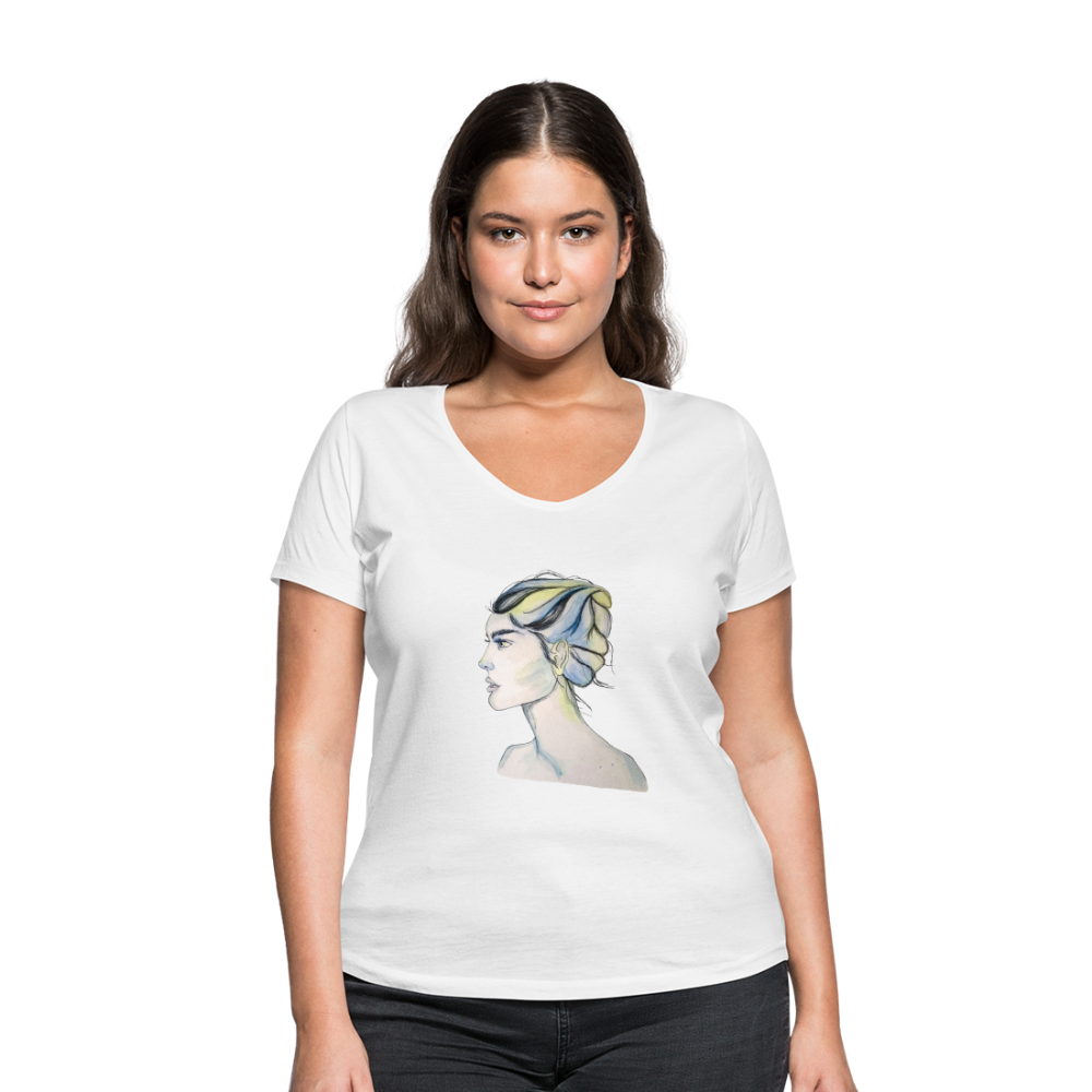 Portrait - Frauen T-Shirt mit V-Ausschnitt aus 100% Bio-Baumwolle - weiß