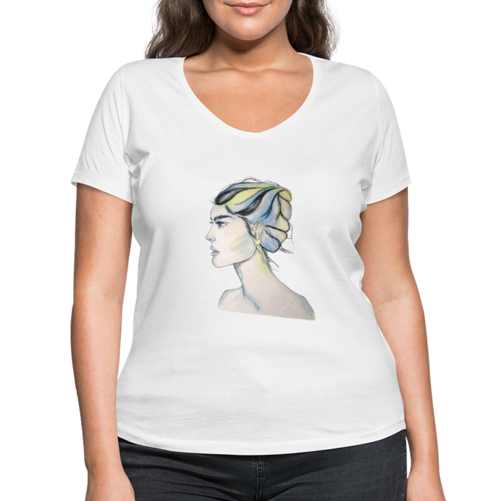 Portrait - Frauen T-Shirt mit V-Ausschnitt aus 100% Bio-Baumwolle - weiß