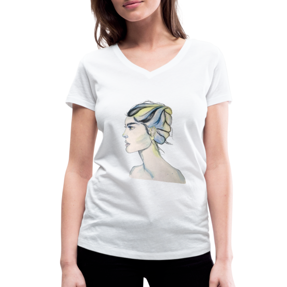 Portrait - Frauen T-Shirt mit V-Ausschnitt aus 100% Bio-Baumwolle - weiß