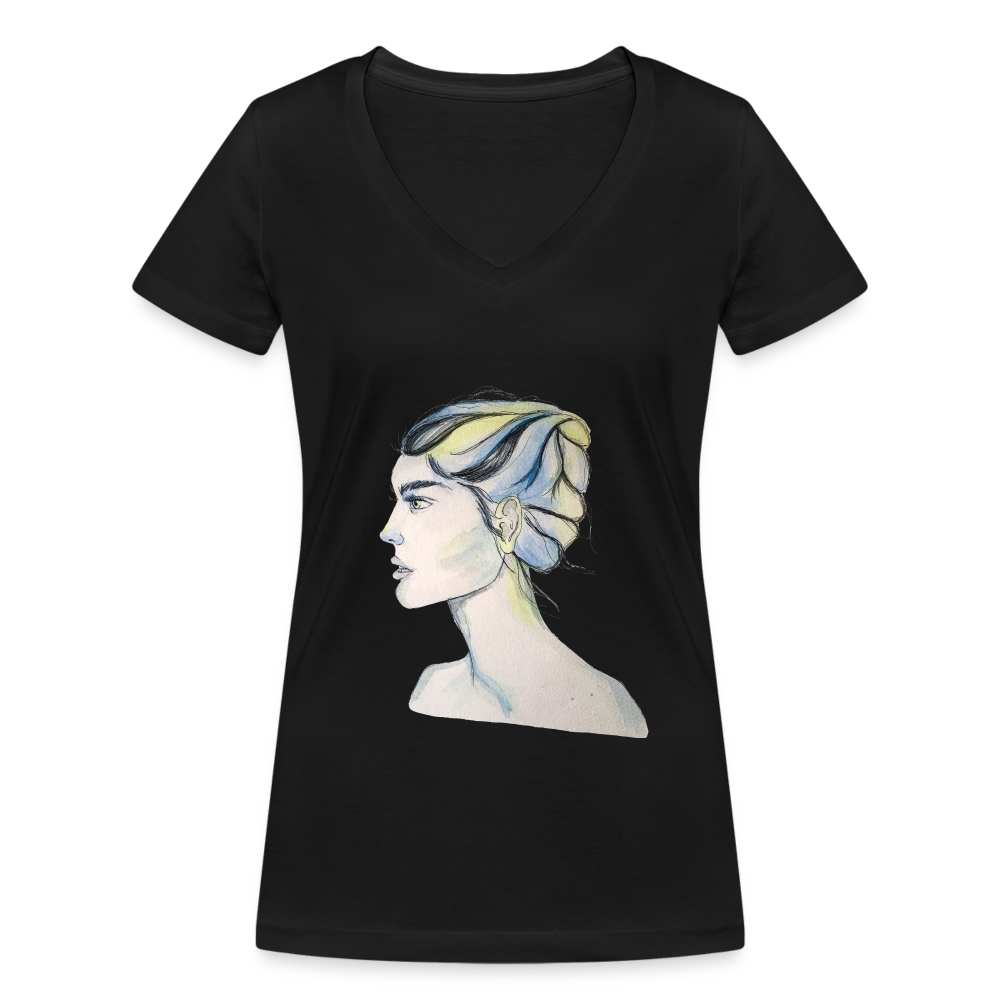 Portrait - Frauen T-Shirt mit V-Ausschnitt aus 100% Bio-Baumwolle - Schwarz