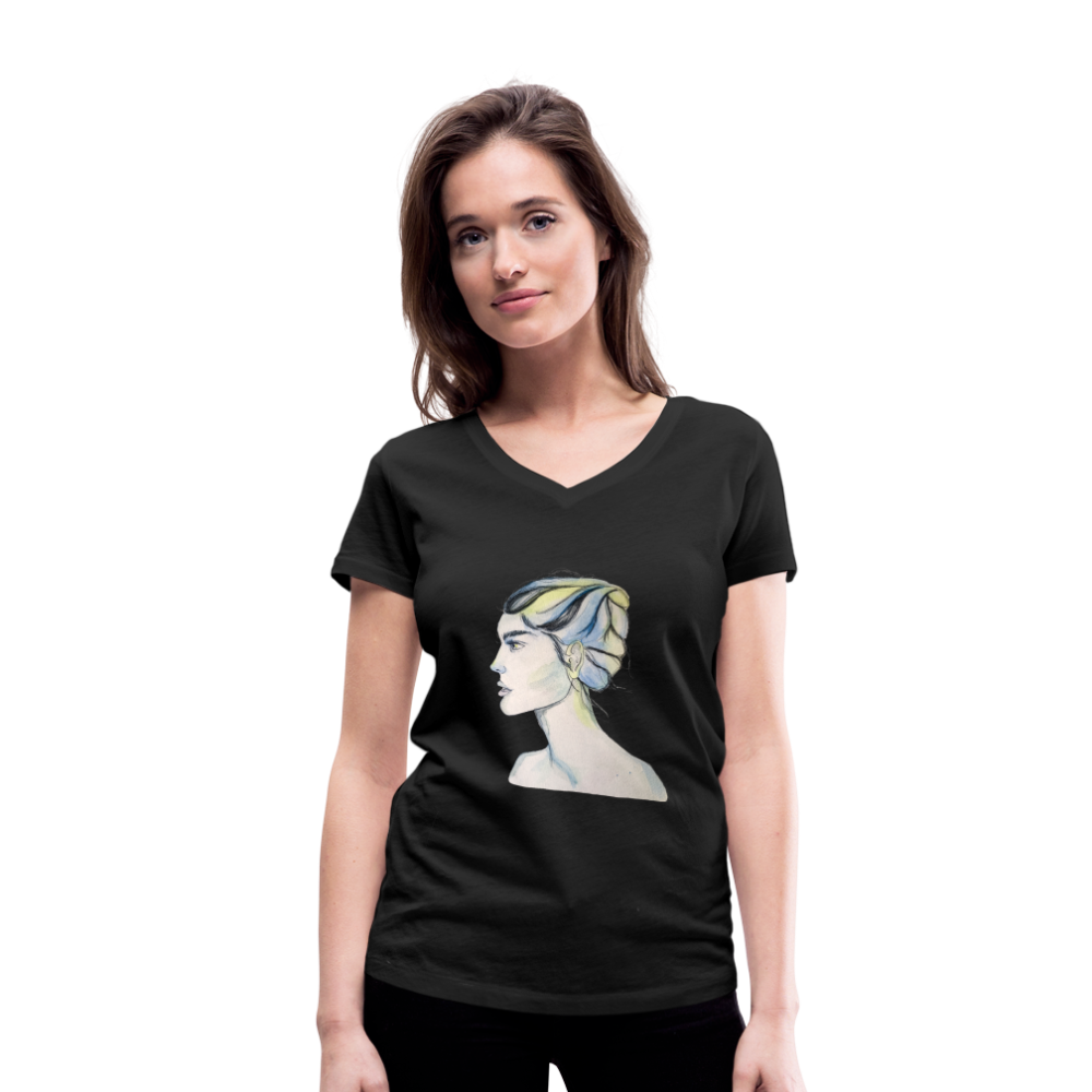 Portrait - Frauen T-Shirt mit V-Ausschnitt aus 100% Bio-Baumwolle - Schwarz