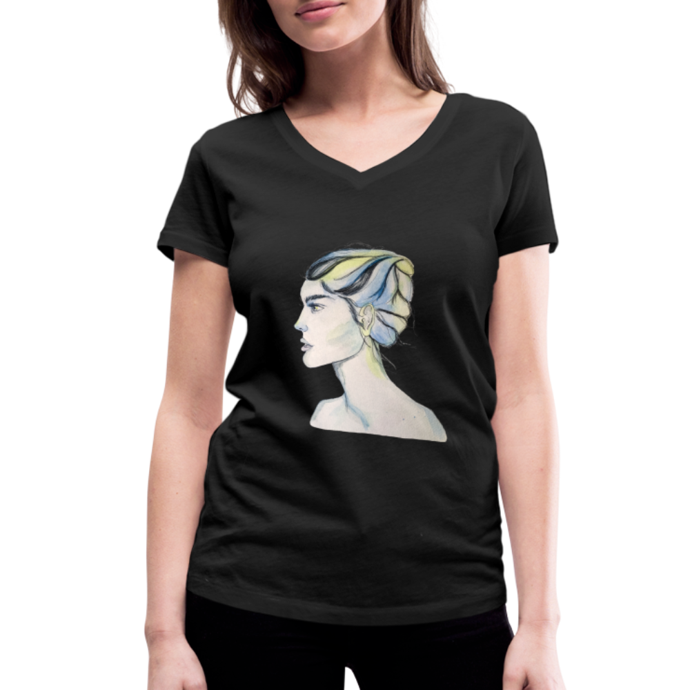 Portrait - Frauen T-Shirt mit V-Ausschnitt aus 100% Bio-Baumwolle - Schwarz