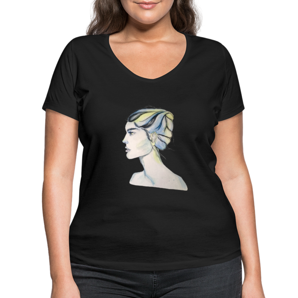 Portrait - Frauen T-Shirt mit V-Ausschnitt aus 100% Bio-Baumwolle - Schwarz