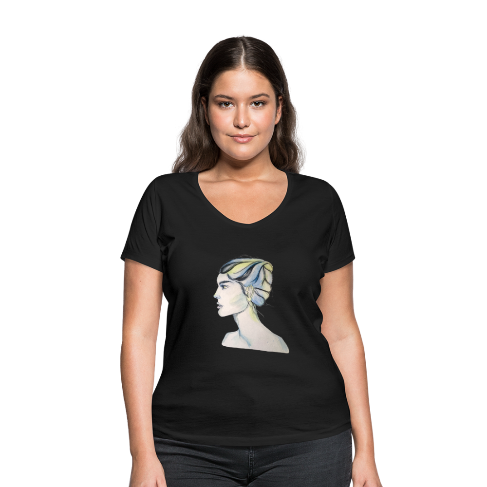 Portrait - Frauen T-Shirt mit V-Ausschnitt aus 100% Bio-Baumwolle - Schwarz