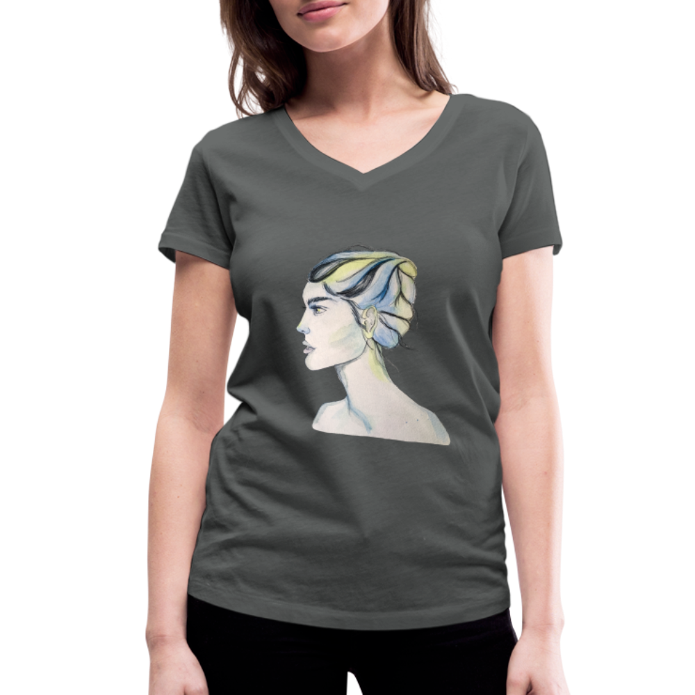 Portrait - Frauen T-Shirt mit V-Ausschnitt aus 100% Bio-Baumwolle - Anthrazit