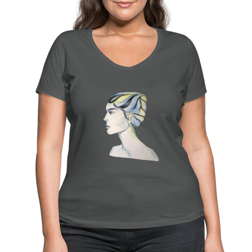 Portrait - Frauen T-Shirt mit V-Ausschnitt aus 100% Bio-Baumwolle - Anthrazit