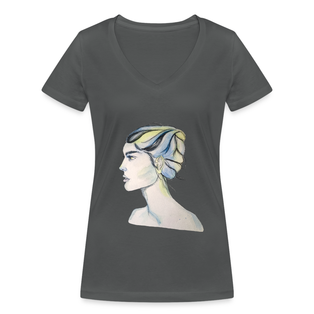 Portrait - Frauen T-Shirt mit V-Ausschnitt aus 100% Bio-Baumwolle - Anthrazit