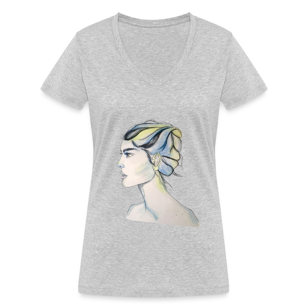 Portrait - Frauen T-Shirt mit V-Ausschnitt aus 100% Bio-Baumwolle - Grau meliert