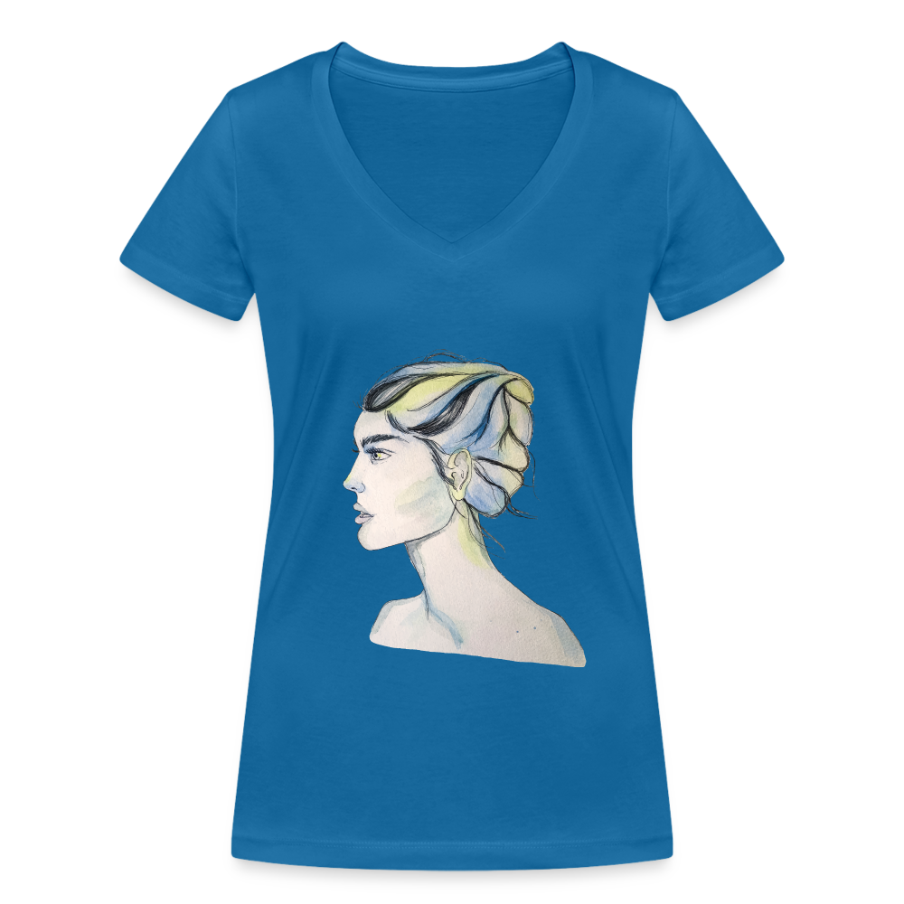 Portrait - Frauen T-Shirt mit V-Ausschnitt aus 100% Bio-Baumwolle - Pfauenblau