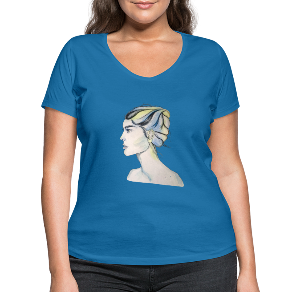 Portrait - Frauen T-Shirt mit V-Ausschnitt aus 100% Bio-Baumwolle - Pfauenblau