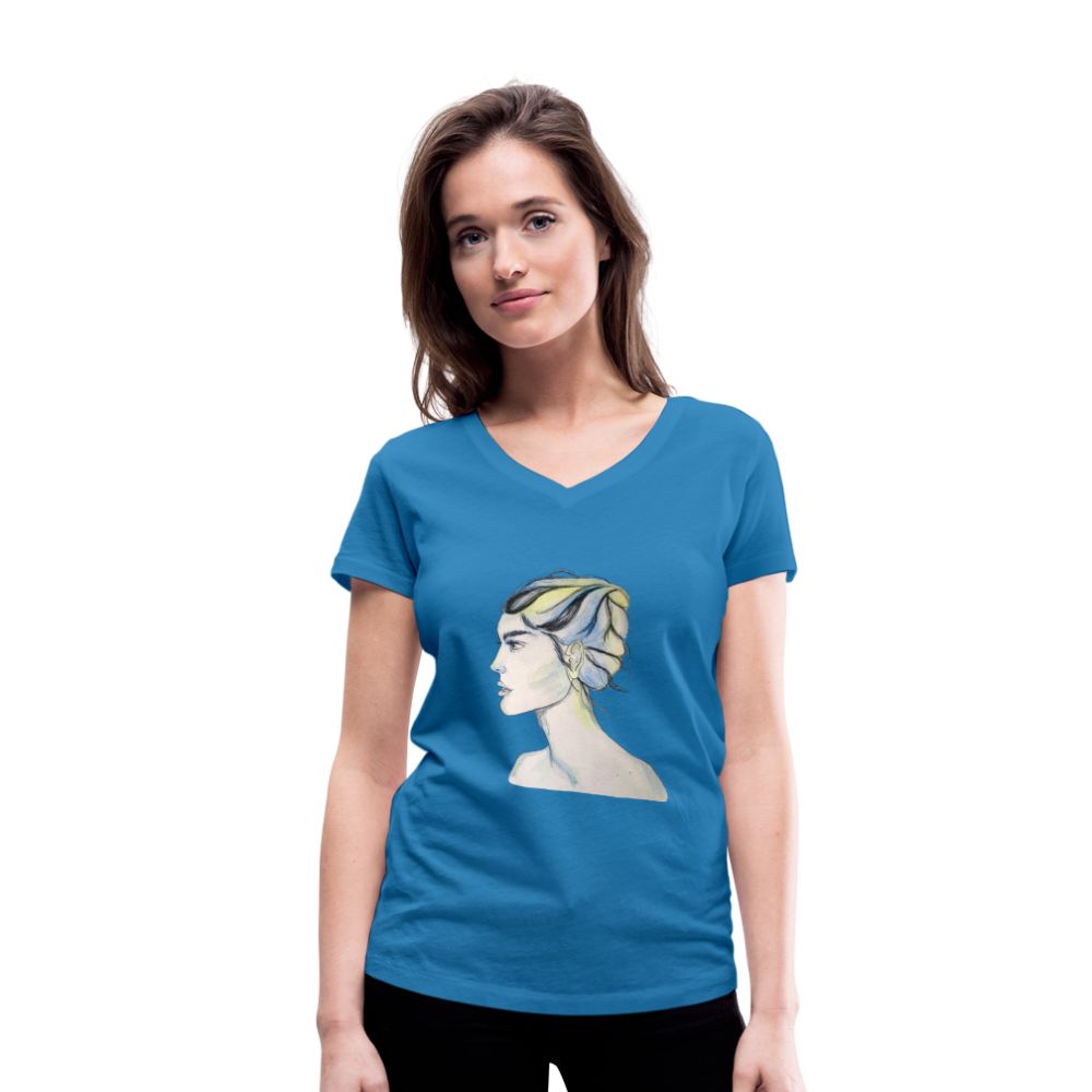 Portrait - Frauen T-Shirt mit V-Ausschnitt aus 100% Bio-Baumwolle - Pfauenblau