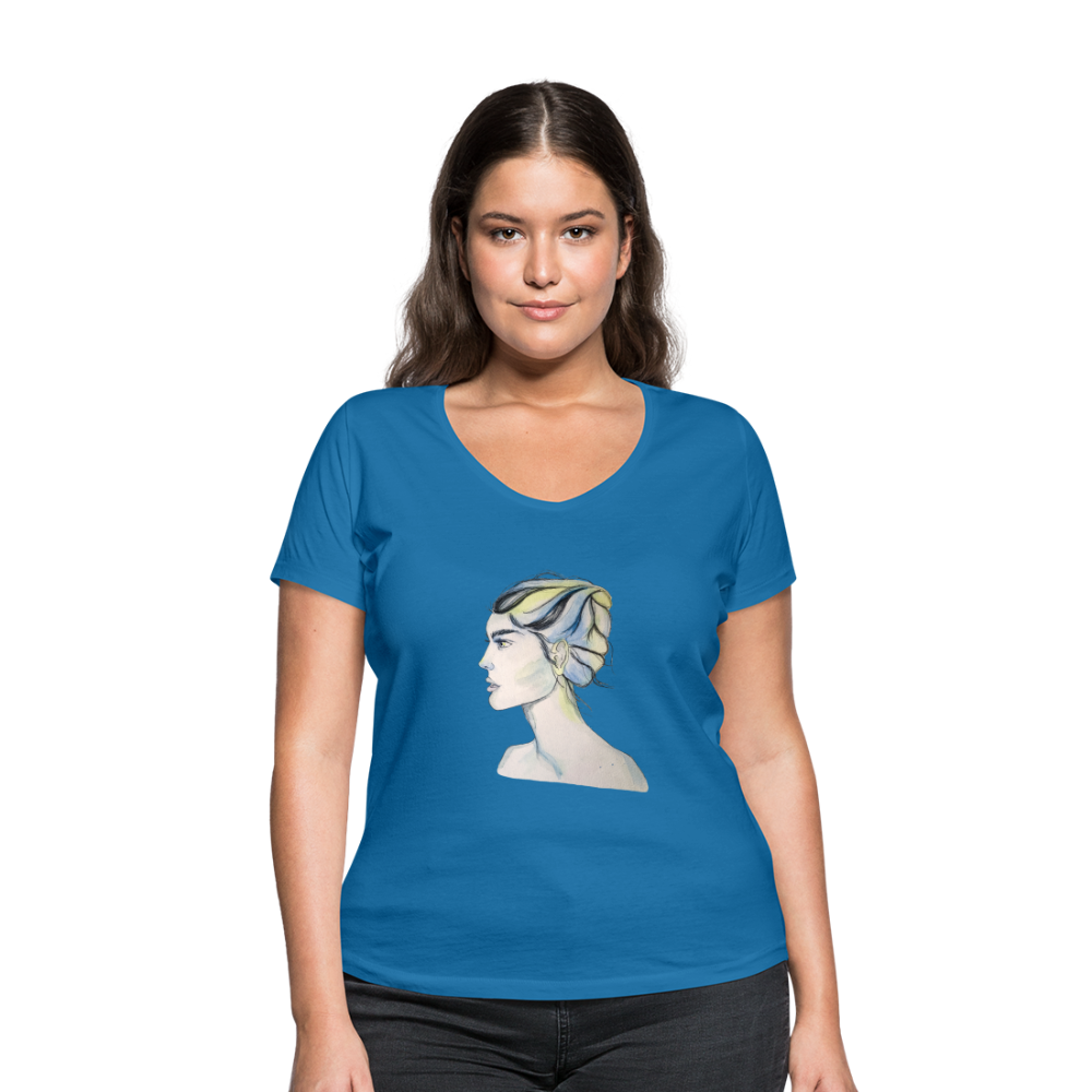 Portrait - Frauen T-Shirt mit V-Ausschnitt aus 100% Bio-Baumwolle - Pfauenblau