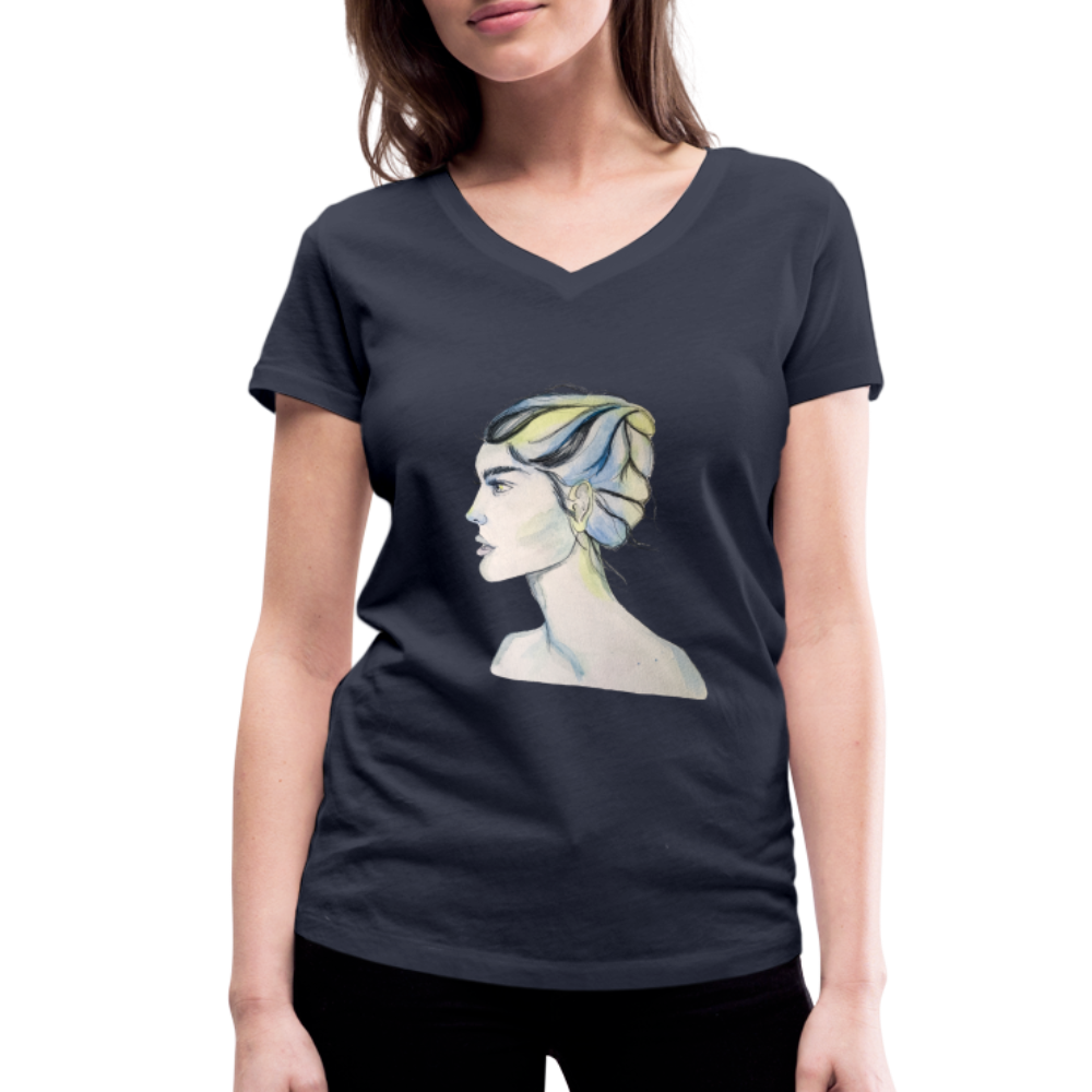 Portrait - Frauen T-Shirt mit V-Ausschnitt aus 100% Bio-Baumwolle - Navy