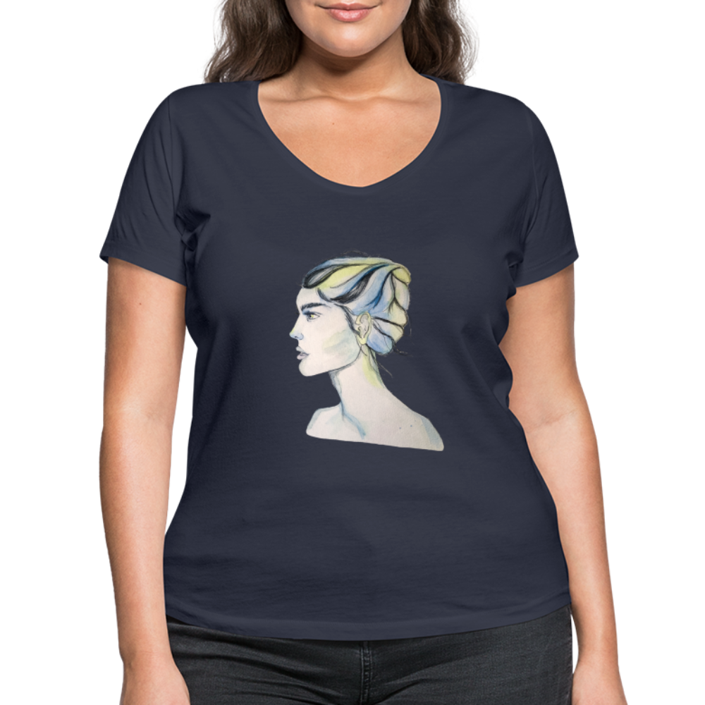 Portrait - Frauen T-Shirt mit V-Ausschnitt aus 100% Bio-Baumwolle - Navy