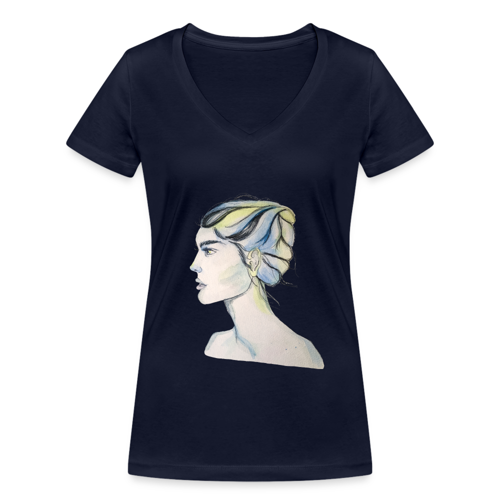 Portrait - Frauen T-Shirt mit V-Ausschnitt aus 100% Bio-Baumwolle - Navy