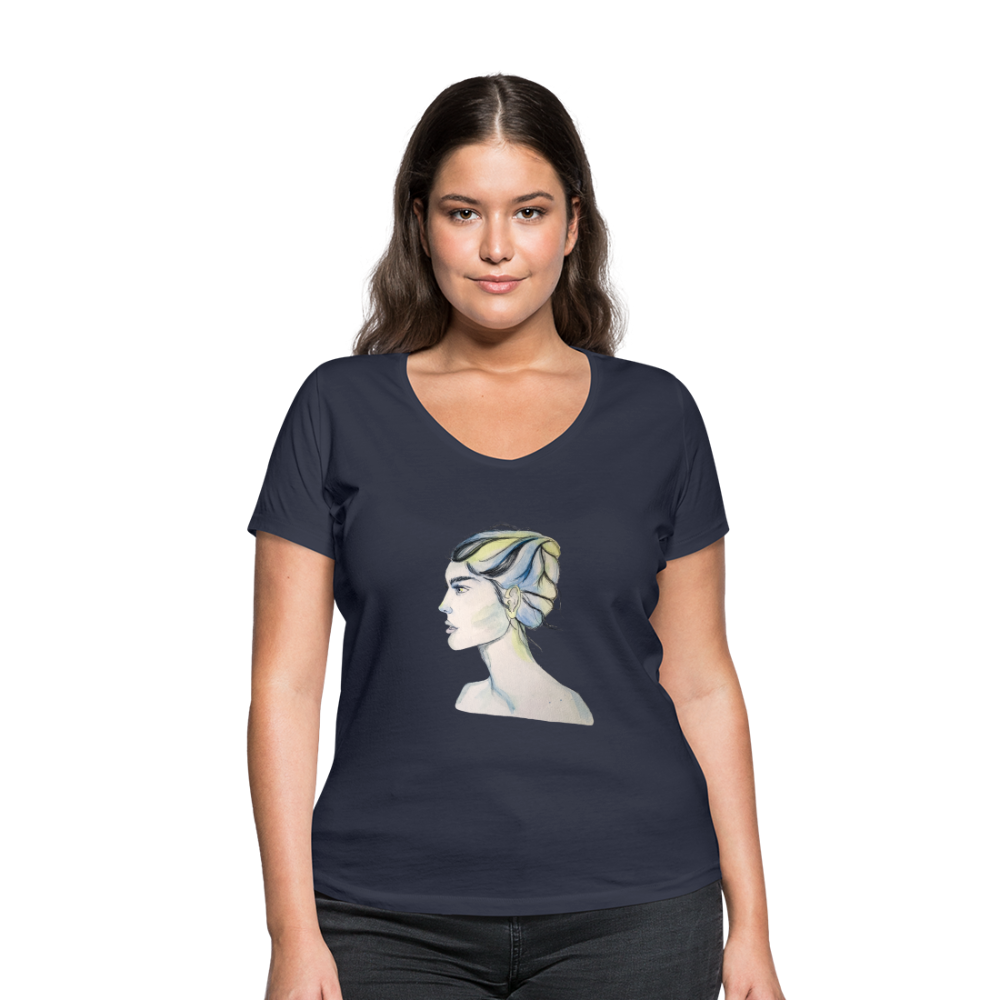 Portrait - Frauen T-Shirt mit V-Ausschnitt aus 100% Bio-Baumwolle - Navy