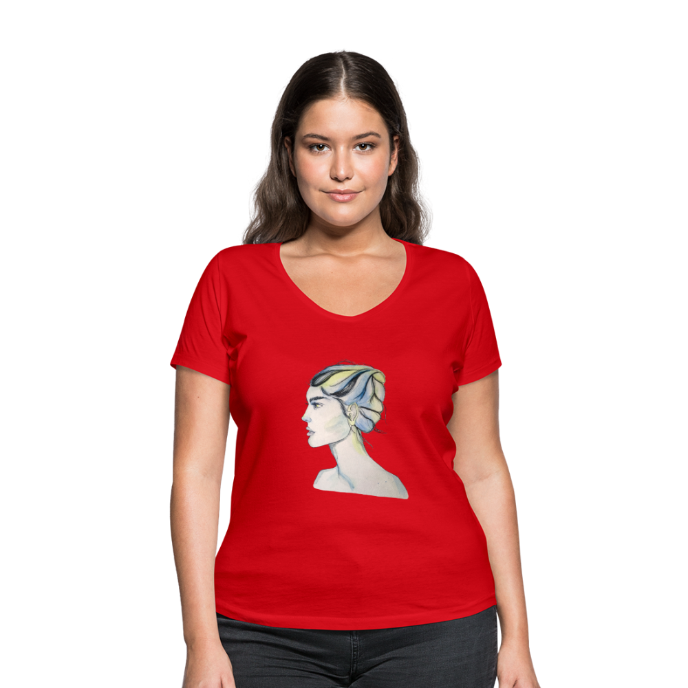 Portrait - Frauen T-Shirt mit V-Ausschnitt aus 100% Bio-Baumwolle - Rot