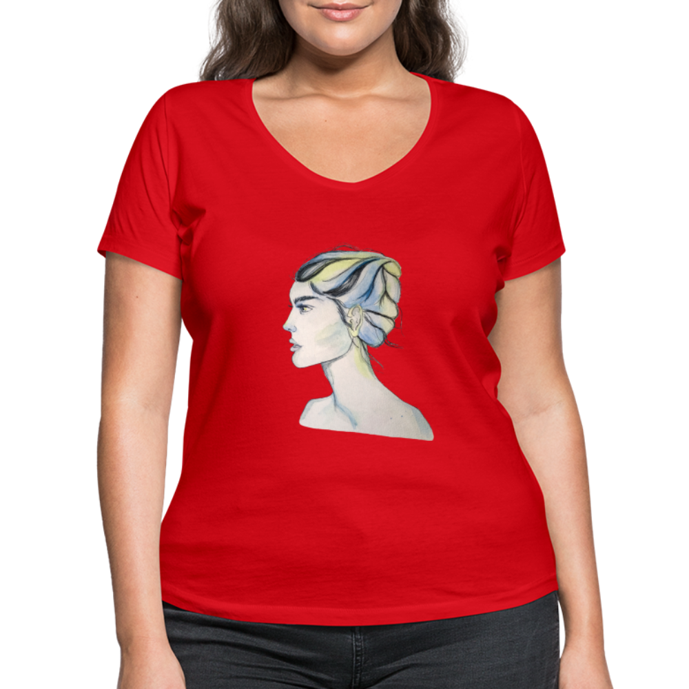 Portrait - Frauen T-Shirt mit V-Ausschnitt aus 100% Bio-Baumwolle - Rot