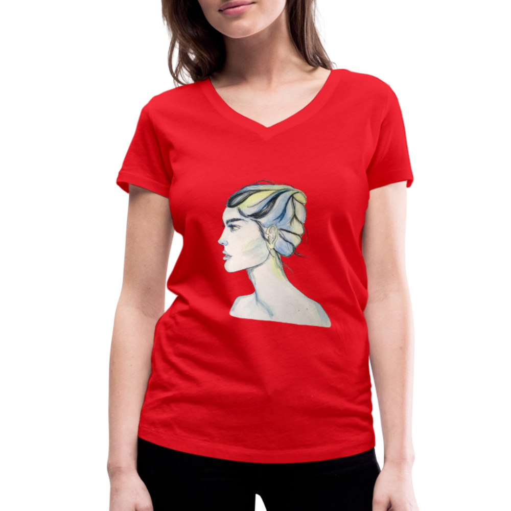 Portrait - Frauen T-Shirt mit V-Ausschnitt aus 100% Bio-Baumwolle - Rot