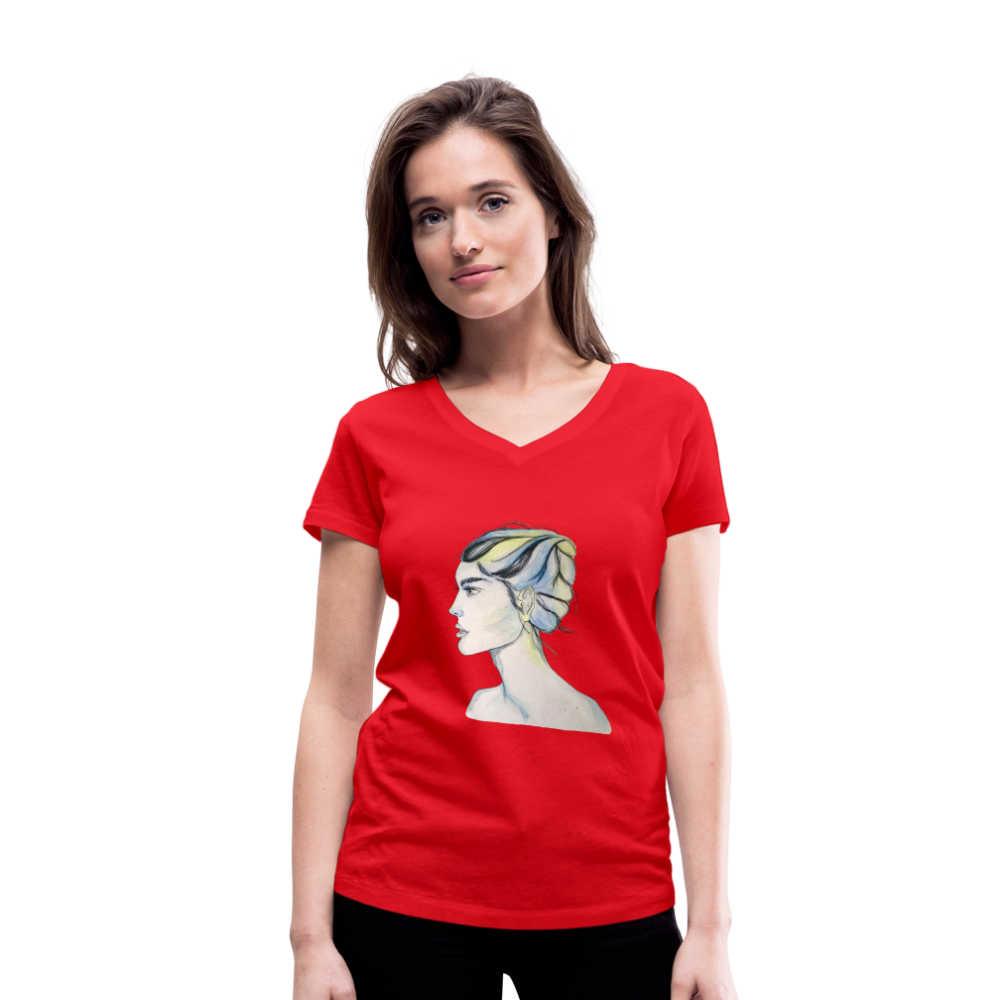 Portrait - Frauen T-Shirt mit V-Ausschnitt aus 100% Bio-Baumwolle - Rot