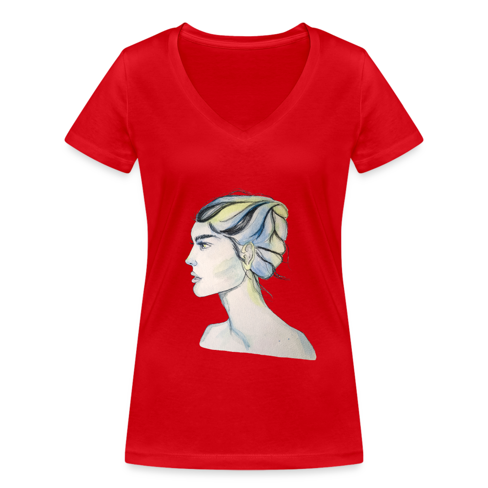 Portrait - Frauen T-Shirt mit V-Ausschnitt aus 100% Bio-Baumwolle - Rot