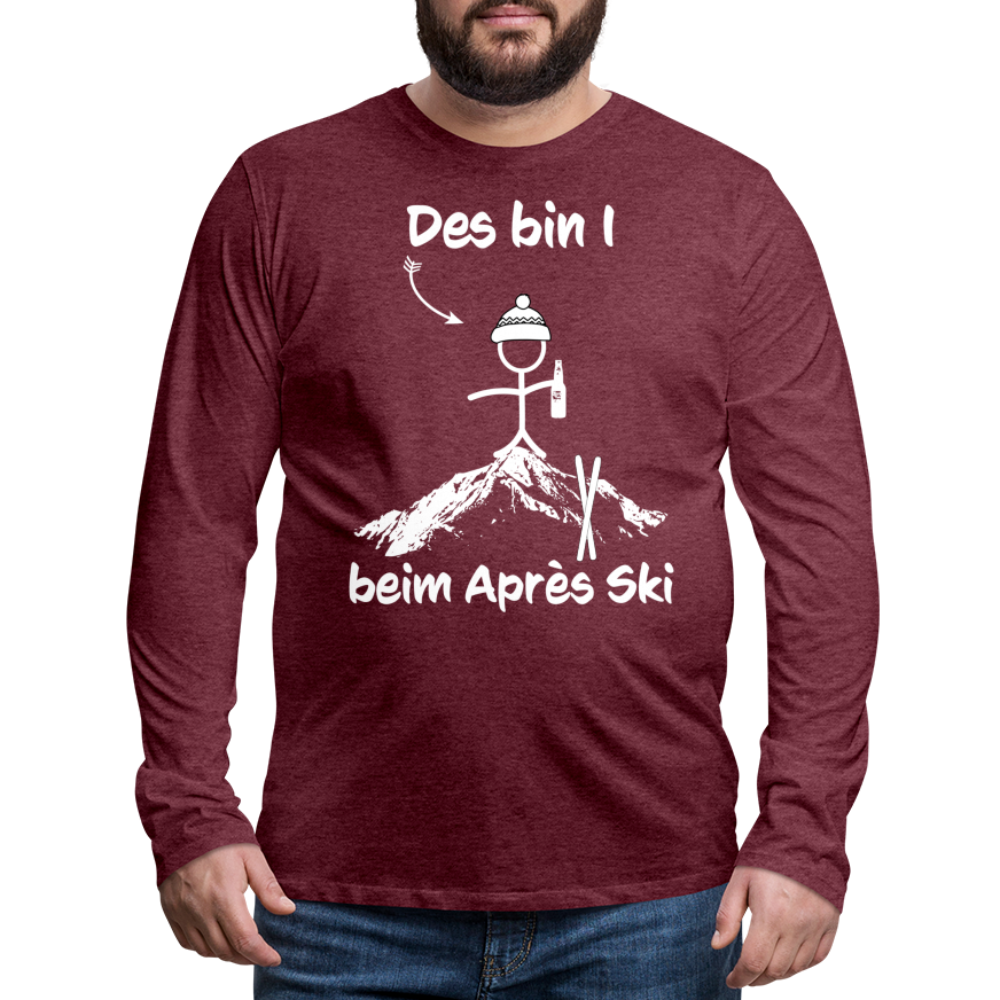 Des bin I beim Après Ski - Männer Langarmshirt - Bordeauxrot meliert