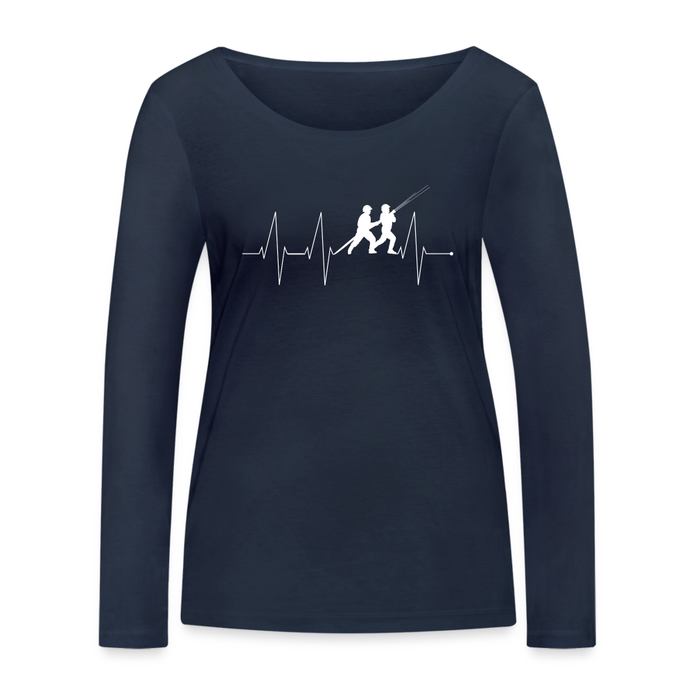 Herzschlag Feuerwehr - Frauen Langarmshirt aus 100% Bio-Baumwolle - Navy