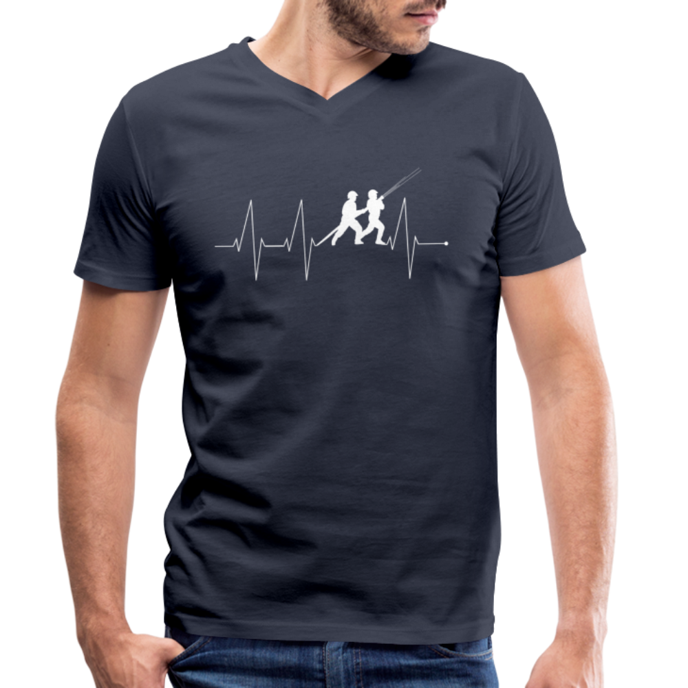 Herzschlag Feuerwehr - Männer T-Shirt mit V-Ausschnitt aus 100% Bio-Baumwolle - Navy