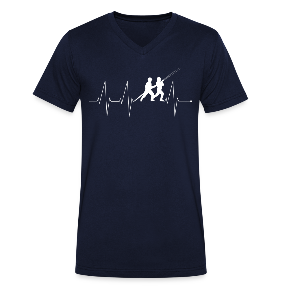 Herzschlag Feuerwehr - Männer T-Shirt mit V-Ausschnitt aus 100% Bio-Baumwolle - Navy