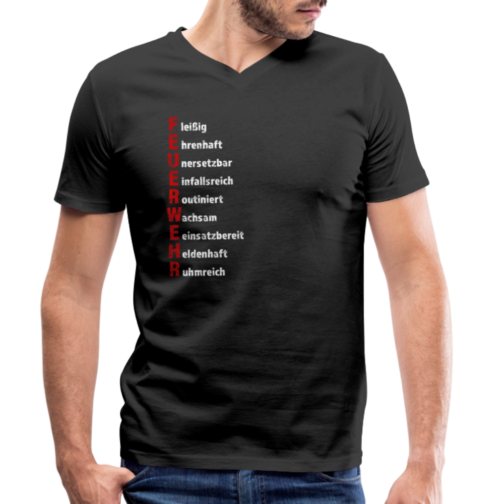 Feuerwehr Schriftzug - Männer T-Shirt mit V-Ausschnitt aus 100% Bio-Baumwolle - Schwarz