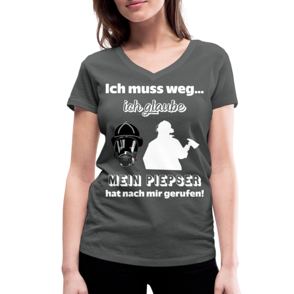 Ich muss weg... Ich glaube mein Piepser hat nach mir gerufen! - Frauen T-Shirt mit V-Ausschnitt aus 100% Bio-Baumwolle - Anthrazit