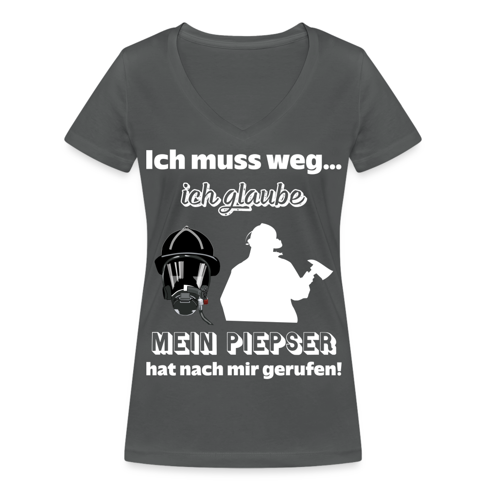 Ich muss weg... Ich glaube mein Piepser hat nach mir gerufen! - Frauen T-Shirt mit V-Ausschnitt aus 100% Bio-Baumwolle - Anthrazit