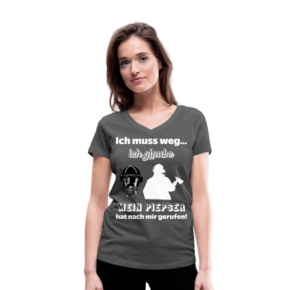 Ich muss weg... Ich glaube mein Piepser hat nach mir gerufen! - Frauen T-Shirt mit V-Ausschnitt aus 100% Bio-Baumwolle - Anthrazit