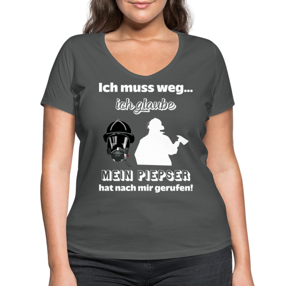 Ich muss weg... Ich glaube mein Piepser hat nach mir gerufen! - Frauen T-Shirt mit V-Ausschnitt aus 100% Bio-Baumwolle - Anthrazit