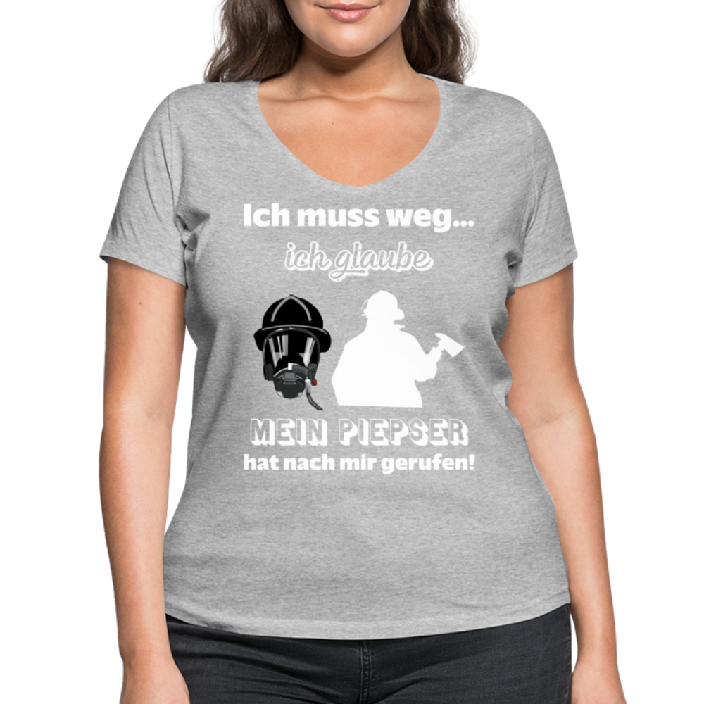 Ich muss weg... Ich glaube mein Piepser hat nach mir gerufen! - Frauen T-Shirt mit V-Ausschnitt aus 100% Bio-Baumwolle - Grau meliert