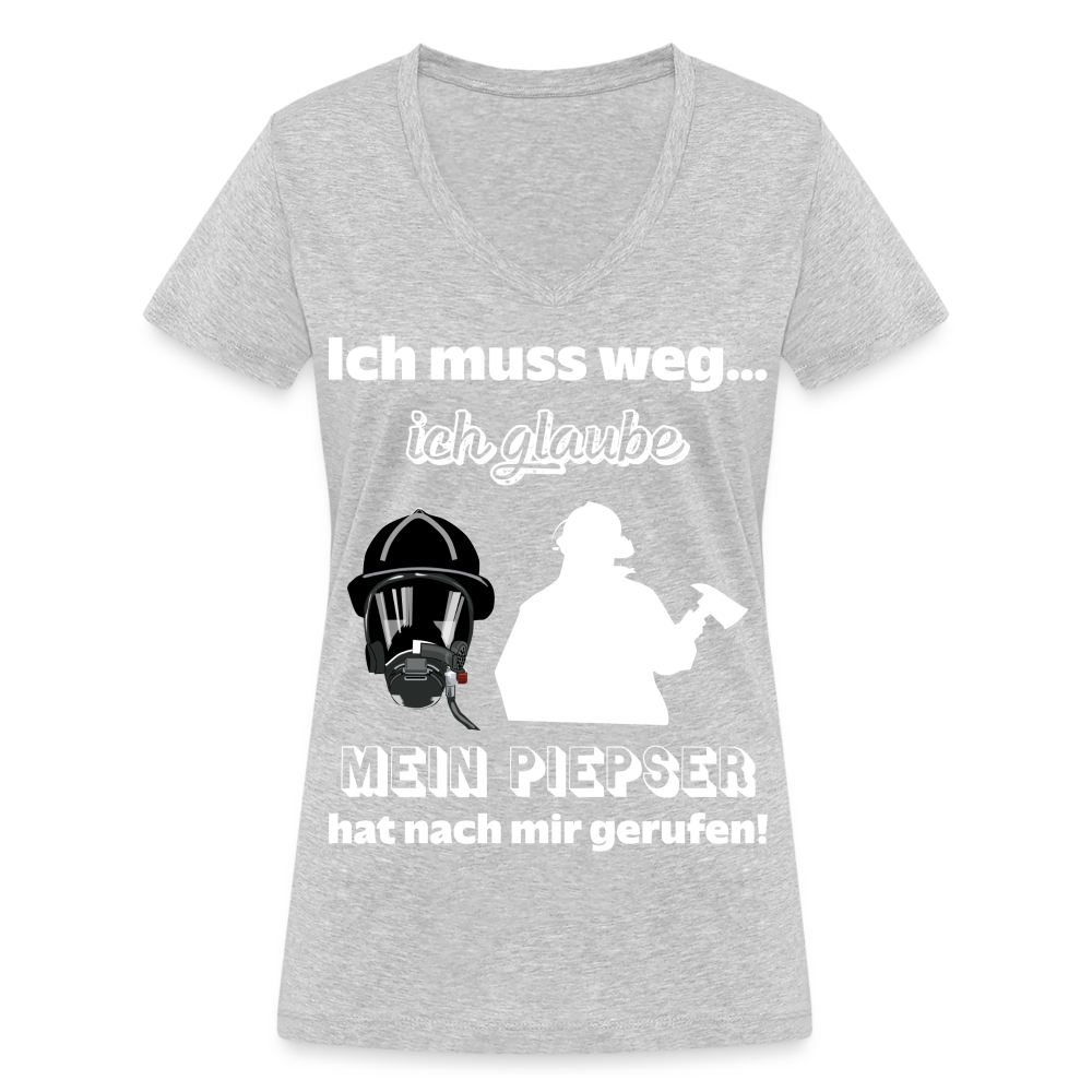 Ich muss weg... Ich glaube mein Piepser hat nach mir gerufen! - Frauen T-Shirt mit V-Ausschnitt aus 100% Bio-Baumwolle - Grau meliert