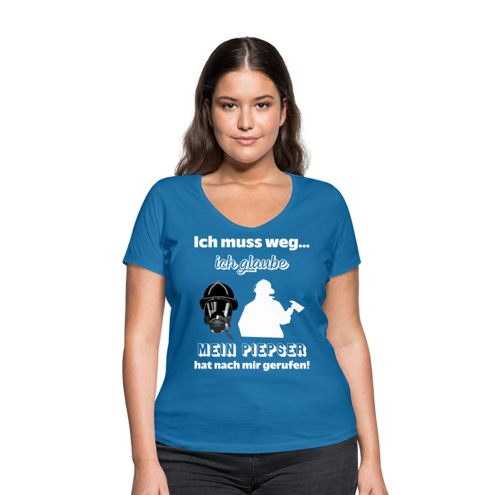 Ich muss weg... Ich glaube mein Piepser hat nach mir gerufen! - Frauen T-Shirt mit V-Ausschnitt aus 100% Bio-Baumwolle - Pfauenblau