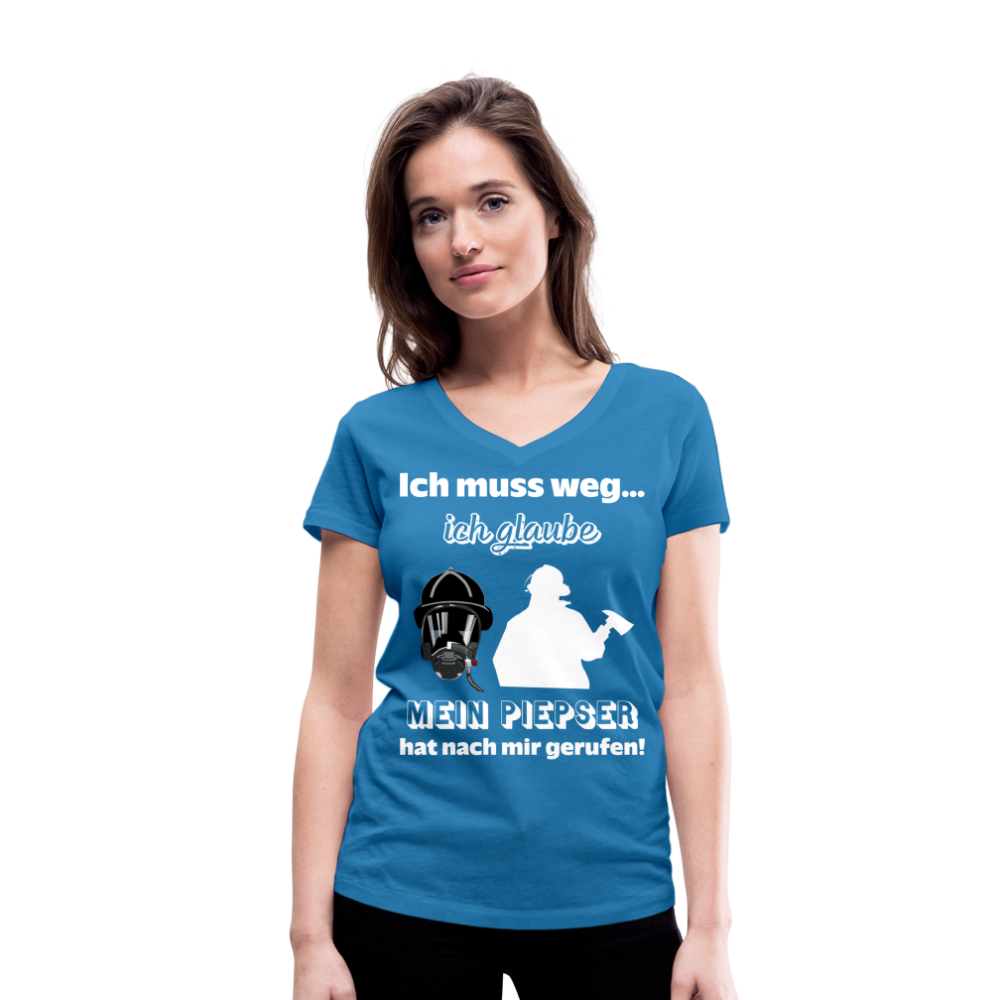 Ich muss weg... Ich glaube mein Piepser hat nach mir gerufen! - Frauen T-Shirt mit V-Ausschnitt aus 100% Bio-Baumwolle - Pfauenblau